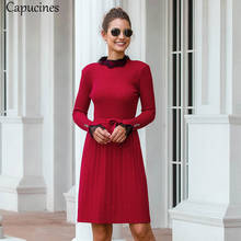 Capucines-vestido plissado elegante com corte longo, modelo feminino, outono e inverno, casual, manga longa, faixas, mini vestidos de malha 2024 - compre barato