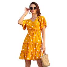 Elegant Summer Sexy V Neck Floral Print Boho Beach Ruffle Dress Short Sleeve A-Line Mini Cascading Dress Wrap Sundress Robe 2024 - buy cheap