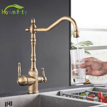 Hownifety Golden Filter Kitchen Faucet Purified Cold Hot Water Mixer Crane Tap Antique Brass Deck Mount Sink Faucets For Kitchen 2024 - buy cheap