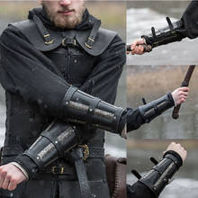 Adult Men medieval Warrior Larp Knight leather Arm Bracer with Buckle Armor Rivet Steampunk Archer Gauntlet Cos Costume For Men 2024 - buy cheap