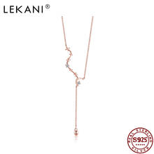 Lekani 925 prata esterlina rosa ouro colares para as mulheres na moda zircon estrela lua colar corrente jóias finas presente de noivado 2024 - compre barato