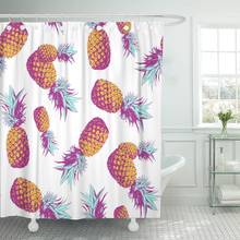 Amarelo ananas abacaxi sobremesa dieta desenhado gravado exótico cortina de chuveiro poliéster 72x78 polegadas conjunto com ganchos 2024 - compre barato