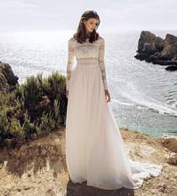 Bohemian Wedding Dress 2021 A-Line O-Neck Long Sleeve Lace Embroidery Organza Sweep Train Princess Bride Gown Vestidos De Noiva 2024 - buy cheap