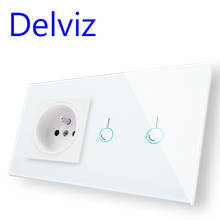 Delviz 16A французская настенная электрическая розетка с сенсорным выключателем, кухонные розетки, 146*86,AC110 ~ 240 В, ЕС Хрустальная стеклянная панель 2Way переключатель 2024 - купить недорого