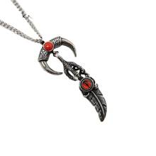 Black Knight Stainless steel devil eye eagle claw Feather pendant necklace Blue stone Animal beast teeth necklace men BLKN0763 2024 - buy cheap
