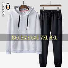 Moletom com capuz masculino 6xl 7xl 8xl, conjunto de moletom grande com calças grandes e preto casual primavera streetwear 2024 - compre barato