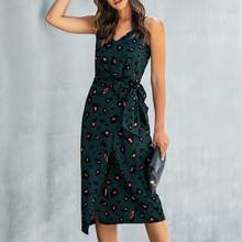 Women's Sling Print Slit Dress Sexy V-Neck Dress Tulip Midi Casual Dress Summer New Hot Sale 2024 - buy cheap