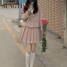 Sungtin-Conjunto de 2 piezas para mujer, chaqueta holgada corta de manga larga, informal, coreano, elegante, falda, Harajuku, uniforme de Estudiante 2024 - compra barato