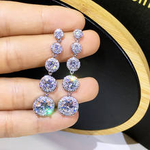 Luxury  Silver Color Dangle Long Earrings for Women Girls Shiny Roudn Zircon Drop Earrings Female Wedding Jewelry 2024 - buy cheap