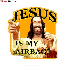 Three Ratels FTC-884# 14cmx14.7cm Three Ratels PVC waterproof Jesus is my airbag funny car sticker decal 2024 - buy cheap