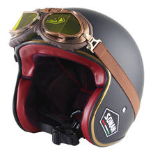 Preto capacete da motocicleta retro clássico do vintage aberto rosto capacete motociclista casque moto scooter cruiser capacete com óculos 2024 - compre barato