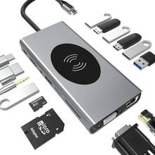 Estación de acoplamiento Usb tipo C Hub con 4K HDMI1080P VGA Rj45 Ethernet PD USB 3,0, lector de tarjetas SD TF, cargador inalámbrico USB C 2024 - compra barato