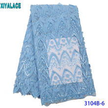 Sky Blue French Lace Fabric African Embroidered Tulle Lace Fabric with Sequins Nigerian Laces Fabrics for Wedding Dress KS3104B 2024 - buy cheap