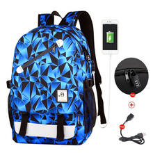 Mochila antifurto luminosa, mochila escolar noctilucente com porta usb para carregamento de laptop para meninos e meninas 2024 - compre barato