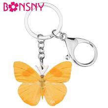 Bonsny-llaveros de mariposa amarilla acrílica para mujer, llavero de Animal e insectos, joyería para niños, accesorios de bolsa de regalo de moda 2024 - compra barato