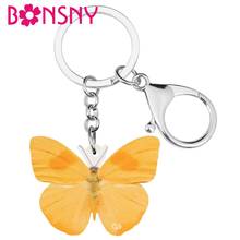 Bonsny chaveiro acrílico de borboleta, amarelo, animal de inseto, corrente de chaveiro, joias para mulheres, crianças, moda, presente, acessórios 2024 - compre barato