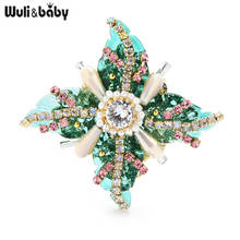 Wuli & baby-broches de Cruz de cristal hechos a mano Unisex, flor de cristal verde, bodas, broche de oficina, alfileres, regalos 2024 - compra barato