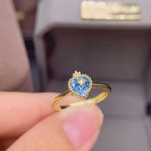 Natural de alta qualidade em forma de coração azul topázio anel real 925 prata esterlina moda fina charme jóias para mulher meibapjfs 2024 - compre barato