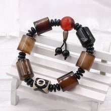 Pulseira de corda retrô de pedra de ágata natural, bracelete artesanal, pulseira de buda, joia saudável de oração, 19cm b336 2024 - compre barato