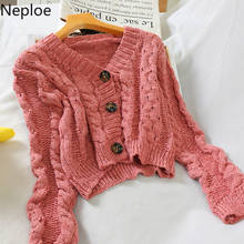 Neploe, японский стиль, свитер с v-образным вырезом, высокая талия, вязаные кардиганы, короткие, милые, с вырезами, на пуговицах, pull femme hiver 45994 2024 - купить недорого
