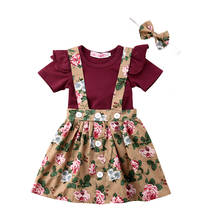 Conjunto de vestidos para bebês meninas 3 pçs, top curto sólido + vestido estampado, roupas infantis para meninas, saia floral, roupas da moda 0-24 meses 2024 - compre barato