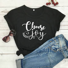 Camiseta casual feminino gráfico positivo camisetas escolher alegria romanos 15:13 bíblia verso unissex escritura tshirt cristão 2024 - compre barato