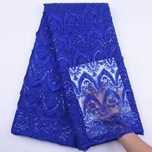 Latest Royal Blue African Lace Fabric High Quality 3D Applique Milk Silk Lace Sequins French Mesh Lace Fabric For Wedding S1906 2024 - buy cheap