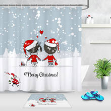 Design dos desenhos animados casal natal cortina de chuveiro bonito inverno nevando papai noel banho cortina decoração do banheiro natal com ganchos 2024 - compre barato