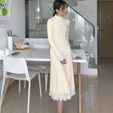 Vestidos suéter femininos de manga comprida, vestido maxi de malha 2021, outono plus size 2024 - compre barato