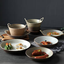 Pratos de cerâmica estilo japonês retrô, utensílios de mesa para arroz, frutas, salada, macarrão, prato e pratos de jantar caseiro 2024 - compre barato