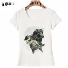 AMEITTE-camiseta negra con estampado de Retriever para mujer, remera con diseño de perro, camisetas informales de manga corta a la moda 2024 - compra barato
