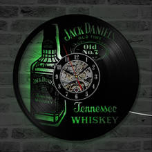 A Bottle of Whiskey Beer Wall Clock Modern Design Vintage Vinyl Record Clocks LED Lighting Wall Watch Home Decor for Beer 2024 - buy cheap