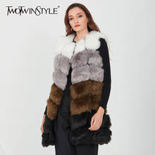 TWOTWINSTYLE Hit Color Fur Coat For Women O Neck Sleeveless Patchwork Loose Vest Coat Female 2020 Winter Fashion New Clothes 2024 - buy cheap