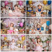 Cenários de fotografia de aniversário para as crianças, 1 ° penteado de bolo para decoração de festa, retrato para recém-nascidos 2024 - compre barato