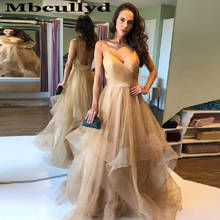 Mbcullyd Charming Tulle Prom Dresses Long 2020 Ruffled A-line V-neck Evening Party Gowns For Women Backless vestidos de fiesta 2024 - buy cheap