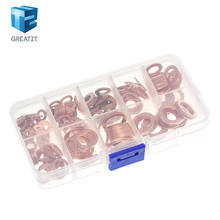 200pcs M5-M14 Professional Assorted Copper Washer Gasket Set Flat Ring Seal Assortment Kit with Box For Hardware Accessories