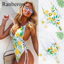 Ranberone One Piece Suit Swimwear Women Sexy Bandage Swimsuit Deep-V Lemon Cut Out Bikini Suits Lady Swim Beach Wear Monokini 2024 - buy cheap