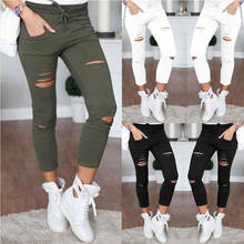 2021 Cargo Pants Women Fashion Slim High Waisted Stretchy Skinny Broken Hole Pencil Pants Solid Color Streetwear Trousers Womens 2024 - buy cheap