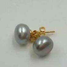 Pendientes de oro de 14 quilates con perlas, joyería, oro de AAA9-10 mm, color gris del Mar del Sur 2024 - compra barato