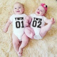 Twin 01/02 Newborn Baby Bodysuit Funny Print Short Sleeve Body Baby Boy Girl Cotton Onesie Rompers Baby Twins Clothes 2024 - buy cheap