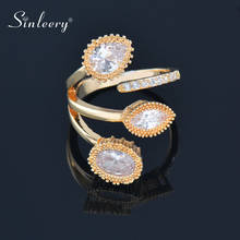 SINLEERY-Anillos abiertos de hojas de cristal brillante para mujer, joyería para fiesta y boda de Color dorado y plateado, tamaño ajustable, JZ018 SSI 2024 - compra barato