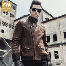 Мотоциклетная осенне-зимняя мужская куртка из натуральной кожи, модная облегающая мужская верхняя одежда с воротником-стойкой из свиной кожи размера плюс 5XL 2024 - купить недорого