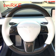 For Tesla Model 3 DIY Hand-stitched Car Steering Wheel Cover Carbon Fibre White Leather 2024 - buy cheap