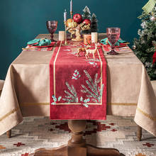 Mesa de jantar de luxo com toalha de natal, decoração toalha de mesa xadrez americana, verde e vermelho 2024 - compre barato