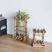 Vaso de madeira plantas verdes hidropônico desktop flor pequena suporte de mesa decoração garrafa de flores artesanal 2024 - compre barato
