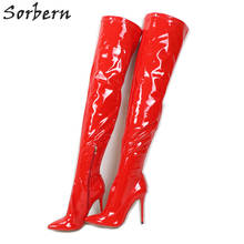 Sorbern-Botas de charol rojas para mujer, zapatos largos finos con punta puntiaguda, personalizados, con cremallera, estilos de verano 2024 - compra barato