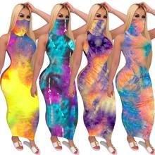 Women Bodycon Sleeveless Long Dress Fashion Neck Tie Dye Summer Sundress Outfit Club Party Night Dress Streetwear 2020 Clothing 2024 - buy cheap