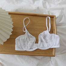 Sutiã rendado ultra-fino, branco, sexy, sem esponja, roupa íntima, tamanho grande, ajuste de alça de ombro fixa, lingerie 2024 - compre barato