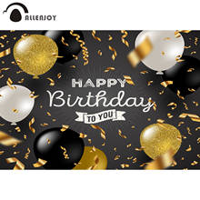 Allenjoy backgrounds for photography studio happy birthday glitter golden foil streamer black silver balloon backdrop photocall 2024 - buy cheap