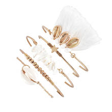 5 Pcs/Set Women Fashion Bracelets Gold Star Shell Tassel Irregular Gem Beaded Bracelet Set Beach Charm Jewelry Accessories 2024 - buy cheap